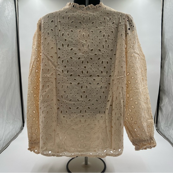 Zesica lined eyelet apricot highneck‎ button down shirt sz L. NWT - Picture 4 of 7